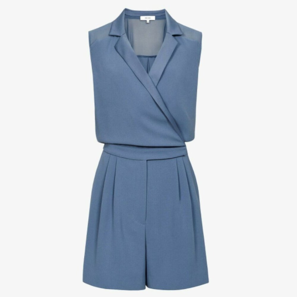 Reiss Freda Tux Front Playsuit Chrome Blue Romper Blogger Outfit NEW US 2 (XS/S)